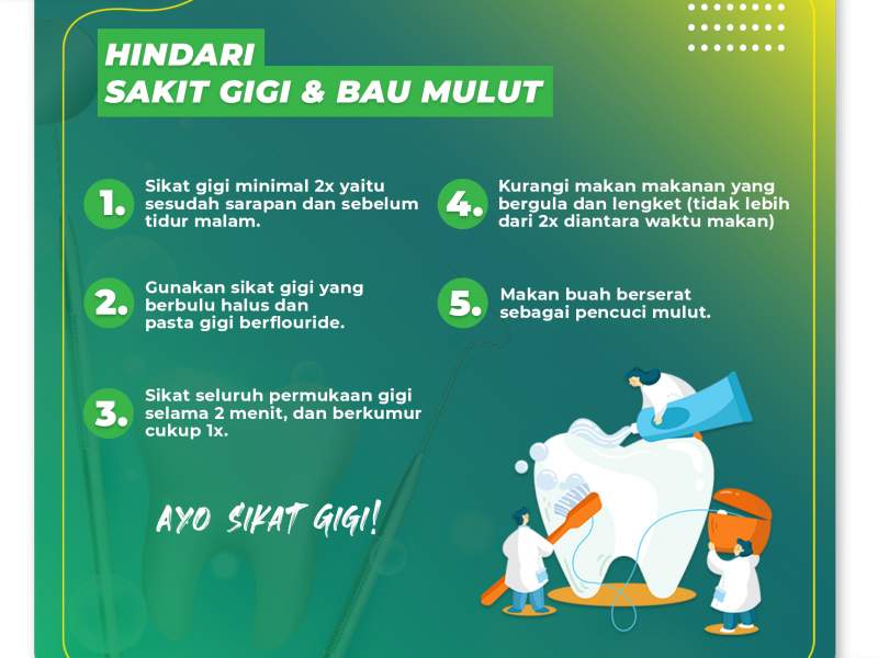 Jangan sampe deh teman dinkes mengalami sakit gigi .. Ngga Cuma bikin ngilu saat makan, sakit gigi juga bisa sampai bikin sakit kepala dan badan meriang karena demam. Oleh karena itu, yuk cegah sakit
